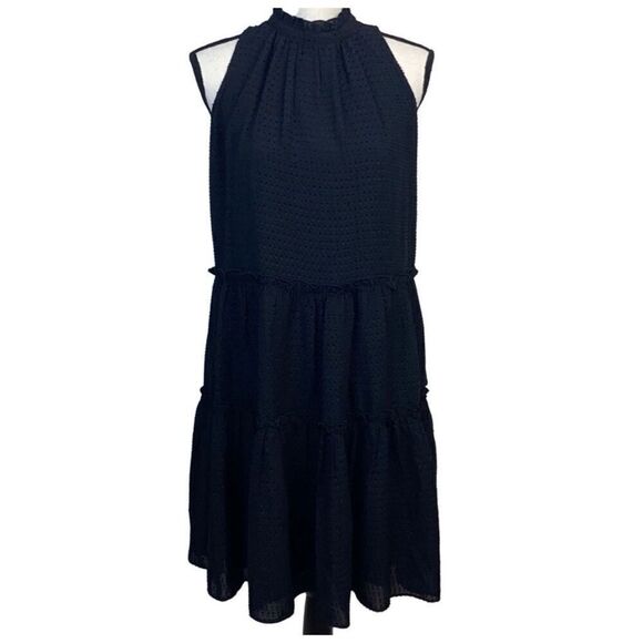 Ann Taylor Womens Swiss Dot Ruffle Chiffon Tiered Shift Mini Dress Black Size SP - Picture 1 of 9